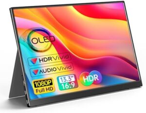 Here is the meta description:

"Upgrade your mobile workspace with Vilva's portable OLED monitor, featuring a 13.3" 1080P FHD IPS display, USB-C and HDMI connectivity, and built-in speakers for an immersive experience. Perfect for laptops, PCs, Macs, phones, Xbox, PS4 and more."