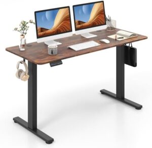 Elevate your home office with the Giantex Electric Standing Desk, featuring 3 memory height settings and cable management. Perfect for ergonomic workspaces, this desk has a rustic brown and black finish, plus 2 hanging hooks for added convenience.