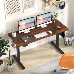 Elevate your home office with the Giantex Electric Standing Desk, featuring 3 memory height settings and cable management. Perfect for ergonomic workspaces, this desk has a rustic brown and black finish, plus 2 hanging hooks for added convenience.