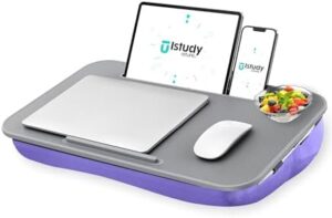 Elevate your laptop experience with the ISTUDYNITURE Lap Desk, featuring a removable and washable cushion for ultimate comfort. Perfect for bed, couch, or home office use, this purple lap desk fits laptops up to 17 inches.