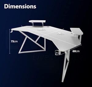 Large gaming desk with carbon fiber table, cup holder & headphone hook. Water-resistant design perfect for gamers and office use, durable construction, 160cm x 60cm x 80cm. Perfect gift!