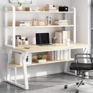 Discover a modern workspace with our Space Saving Home Office Workstation featuring a hutch and bookshelf, perfect for efficient working and storage. Ideal for gaming, writing or study.