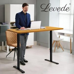Discover the LEVEDE Electric Standing Desk, adjustable in height to suit your work style. With a spacious 140x70cm surface and oak top, perfect for home offices or small spaces.