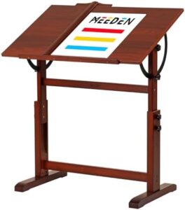 Perfect desk for artists! Elevate your creative space with the MEEDEN Adjustable Art Drafting Table, featuring a solid beech wood construction, tilting tabletop and ample workspace.