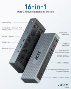 Discover the ultimate docking station for your devices! This Acer monitor features 16-in-1 ports, including Thunderbolt 4, HDMI, and USB-C, perfect for Mac/M1/M2/Widows systems.