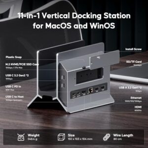 Elevate your workspace with PULWTOP's vertical MacBook docking station, featuring 4 USB ports and a sturdy design for organized productivity.