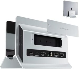 "Transform your MacBook Pro/Air with the PULWTOP Vertical USB-C Docking Station. Expand storage with M.2 SSD, connect to 4K HDMI, and enjoy 10Gbps/5Gbps speeds on multiple devices."