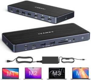Here is the optimized SEO meta description:

"Unlock your MacBook's potential with iVANKY FusionDock Pro. Expand to triple 4K monitors, power devices via USB & Ethernet, and charge with PD. Perfect for creators on-the-go!"
