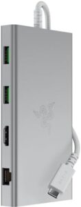 "Boost your productivity with the Razer USB-C Dock, featuring 11 ports including HDMI, Gigabit Ethernet, and 3.5mm audio, perfect for Windows and Mac users seeking seamless compatibility."