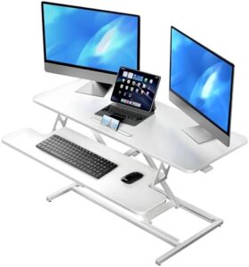 Elevate your workspace comfort with the Ergomaker 101cm Standing Desk Converter. Adjustable height, dual monitor and laptop workstation, and wide keyboard tray for enhanced productivity and ergonomics.