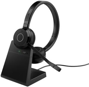 Experience crystal-clear voice calls and outstanding audio with the Jabra Evolve 65 TE Wireless Stereo Headset, featuring passive noise cancelling and a boom mic for clear conversations.