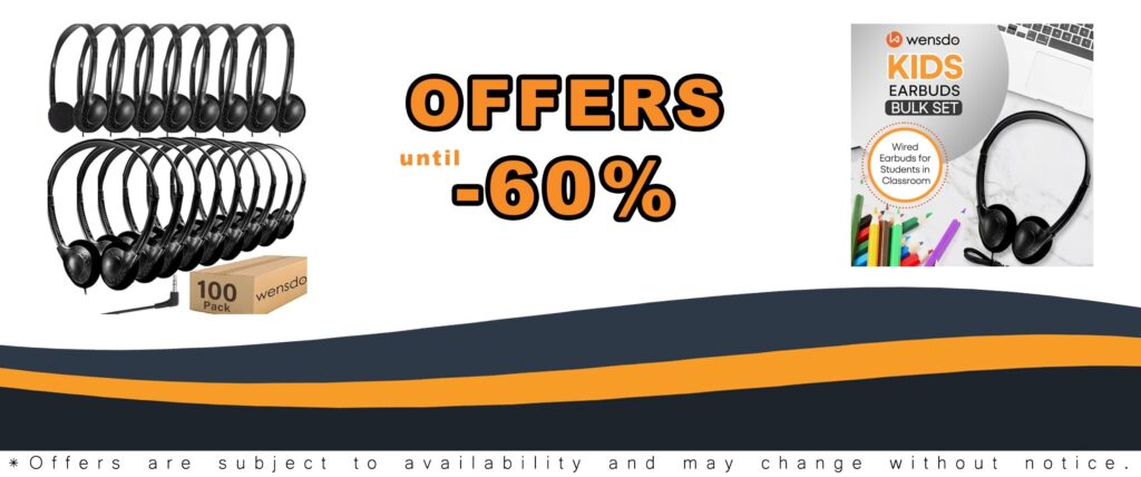 Wensdo Kids Headphones Bulk 100 Pack Wholesale Wireless Headphones for Classroom Students