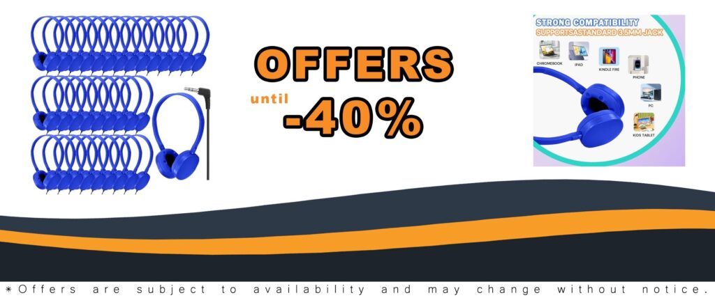 Bulk Kids Headphones 50 Pack Durable Wholesale Wired On Ear for Classroom School