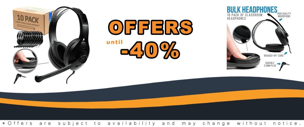 Bulk Classroom Headphones With Microphone Premium On-Ear Headphones for School Students K-12 Classrooms