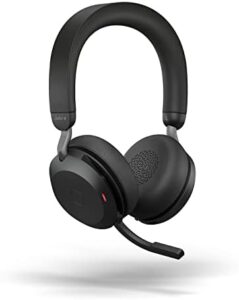 Improve your work-from-home experience with the Jabra Evolve2 75 PC wireless headset featuring advanced noise cancelling, dual foam stereo headphones and USB-C Bluetooth adapter for seamless UC compatibility.