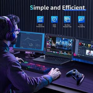 Boost your productivity with the Kasorey Laptop Screen Extender, a 14'' FHD IPS portable monitor featuring dual/triple connectivity and built-in speakers for seamless computing on-the-go. Perfect for gamers, professionals, and travelers alike!