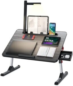 Here is the meta description:

"Stay productive in bed with the NEARPOW Laptop Desk. Adjustable and foldable, this lap desk features LED lighting, a wrist rest, and storage drawer for adults and kids alike."