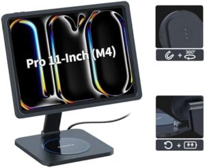 Here is the meta description:

"Transform your workspace with Emonita's foldable magnetic stand for iPad Pro, featuring strong magnets, 360 rotation, and 90 tilt. Includes fast charger adapter and USB-C cable."