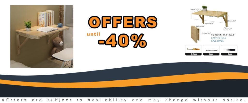 Folding Wall Table Heavy Duty Bracket Desk Adjustable Height Integrated Shelf Space Saving