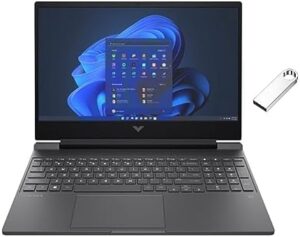 "Experience high-performance gaming with the HP Victus 15.6" laptop, featuring AMD Ryzen 5 7535HS and NVIDIA GeForce RTX 2050. Bundle includes 64GB USB flash drive, perfect for gaming enthusiasts on-the-go."