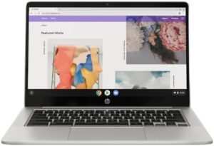 Here is the generated meta description:

"Upgrade your daily tasks with the HP 14” Chromebook. Features Intel Pentium Silver N6000, FHD display, and ample storage for a seamless experience. Get started today!"