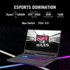 "Experience immersive gaming with the ASUS ROG Strix G15 laptop, featuring a 144Hz FHD display, GeForce RTX 3050 graphics, and AMD Ryzen 7 processor. With 16GB RAM and 512GB SSD, play demanding games smoothly."
