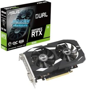 Experience high-performance gaming with the ASUS Dual NVIDIA GeForce RTX 3050 graphics card featuring 6GB GDDR6 memory and PCIe 4.0 support, perfect for 144Hz displays and ray tracing.