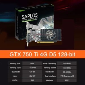 Upgrade your gaming experience with the SAPLOS Geforce GTX 750 Ti 4GB Graphics Card, featuring GDDR5 memory and low profile design for easy installation. Perfect for PC enthusiasts on a budget.
