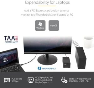 Upgrade your workflow with StarTech's Thunderbolt 3 PCIe Expansion Chassis, featuring a DisplayPort and external PCIe slot for Thunderbolt 3 devices. Perfect for expanding your laptop's capabilities.