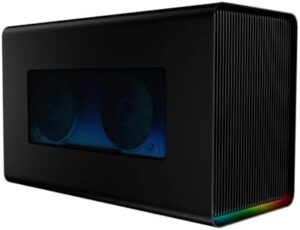 Boost your gaming performance with the Razer Core X Chroma eGPU box, featuring Thunderbolt 3 and 700W power. Perfect for PC and Mac gamers, compatible with both operating systems.