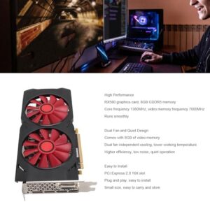 "Upgrade your gaming experience with the Yunir Game RX580 Graphics Card, featuring 8GB GDDR5 memory and quiet dual cooling fan. Perfect for desktop PCs, with PCIe 2.0 compatibility."