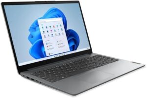 "Upgrade your mobile work experience with the Lenovo IdeaPad 1 Laptop, featuring a 15.6" HD display, Intel Celeron processor, and generous storage. Enjoy Windows 11 S, 1 Year Office 365, and advanced connectivity features."