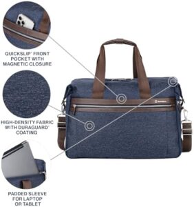 Here is the meta description:

"Effortlessly travel in style with the Travelpro Platinum Elite Carry-on Soft Travel Duffel Bag, featuring durable polyester fabric and multiple pockets for organized storage. Perfectly sized at 32.5 x 12.2 x 9.8 inches, ideal for weekend getaways or extended trips."
