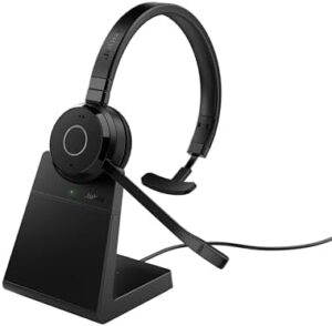 Discover outstanding audio and crystal-clear calls with Jabra Evolve 65 TE Wireless Mono Headset + Stand, featuring passive noise cancelling and USB A booster for seamless connectivity.