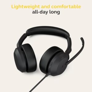 Upgrade your calls and meetings with the Jabra Evolve2 50 Wired Stereo Headset, featuring AirComfort Technology, noise-cancelling mics and active noise cancellation. MS Teams certified for seamless connectivity.