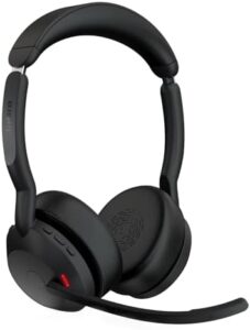 Experience crystal-clear calls and immersive music with the Jabra Evolve2 55 Wireless Stereo Headset + Stand, featuring active noise cancelling, USB-C booster, and a clear voice for seamless communication. Enjoy up to 18 hours of music time.