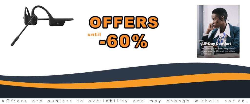 AfterShokz OpenComm Stereo Wireless Headset with Noise-Canceling Boom Microphone Bone Conduction Bluetooth 5.0 Office Business Work from Home Commercial Use