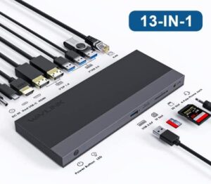 Here is the generated SEO meta description:

"Boost productivity with this 13-in-1 USB-C docking station featuring triple display support, high-speed charging and multiple ports for seamless connectivity."