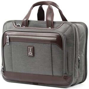 Here is the meta description:

Travel with style and versatility using Travelpro's Platinum Elite expandable briefcase, fitting laptops up to 15.6 inches, perfect for men and women on-the-go, featuring vintage grey color, now at a discounted price!