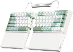 "Experience seamless gaming with the RK Royal Kludge RKS70 ergonomic keyboard, featuring wireless Bluetooth/2.4G and wired connectivity, hot-swappable switches, and a comfortable wrist rest for extended play sessions."