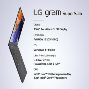 Discover the LG gram SuperSlim15.6” OLED Laptop with Intel Core i7 Evo Platform, Windows 11 Home, and impressive specs: 32GB RAM, 2TB SSD. A sleek Neptune Blue device for ultimate performance and portability.