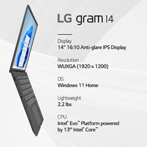 Here is the generated meta description:

"Upgrade your mobile work or gaming experience with this LG Gram 14” laptop featuring Intel Core i7 Evo Platform, 32GB RAM, and 1TB SSD storage. Perfectly lightweight and powerful."
