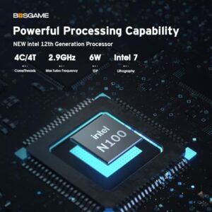 Upgrade your home office with the BOSGAME N100 Mini PC, featuring Intel 12th Gen CPU, 16GB RAM, and 512GB SSD. Perfect for 4K triple display setup and seamless connectivity.