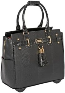 Protect your devices with the JKM and Company Computer iPad, Laptop Tablet Rolling Tote Bag Briefcase Carryall Bag, featuring durable design, multiple compartments and padded sleeves for up to 15.6" laptops.