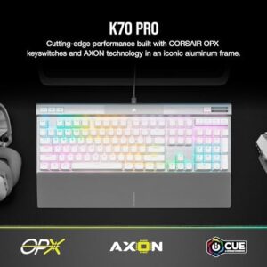 Experience precise gaming with the Corsair K70 PRO RGB Optical-Mechanical Gaming Keyboard, featuring OPX linear switches, PBT double-shot keycaps, and 8,000Hz hyper-polling. Limited time offer: enjoy discounts on this top-rated keyboard.