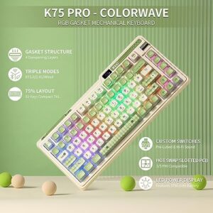 Enhance your gaming experience with the KZZI K75 PRO RGB wireless mechanical keyboard featuring triple mode connectivity, hot swappable keys and custom tactile switches. Get ready to game in style!