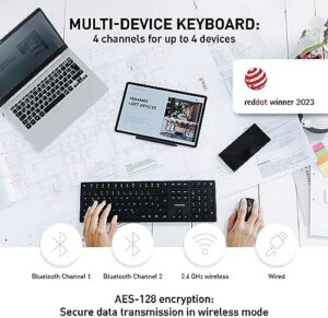 Discover the CHERRY KW X ULP wireless keyboard, ideal for gamers and professionals. Features German QWERTZ layout, rechargeable design, and seamless connectivity to up to 4 devices.