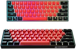 Experience lightning-fast gaming with the Kraken Keyboards BRED Edition Kraken Pro 60, featuring 60% HOT SWAPPABLE mechanical keys and silver switches for seamless control on PC, Xbox, PlayStation & MAC.