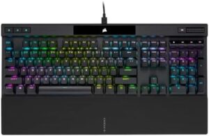 Here is the optimized meta description:

"Immerse yourself in gaming with the Corsair K70 PRO RGB keyboard featuring OPX Linear Switches, PBT Double-Shot Keycaps and 8,000Hz Hyper-Polling. Enjoy a smooth experience with magnetic soft-touch palm rest."