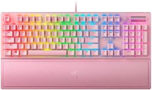 Here is the generated meta description:

"Upgrade your gaming experience with the Razer Blackwidow V3 Quartz keyboard, featuring mechanical green axis switches and customizable RGB lighting. Perfect for English sequences and chroma effects."